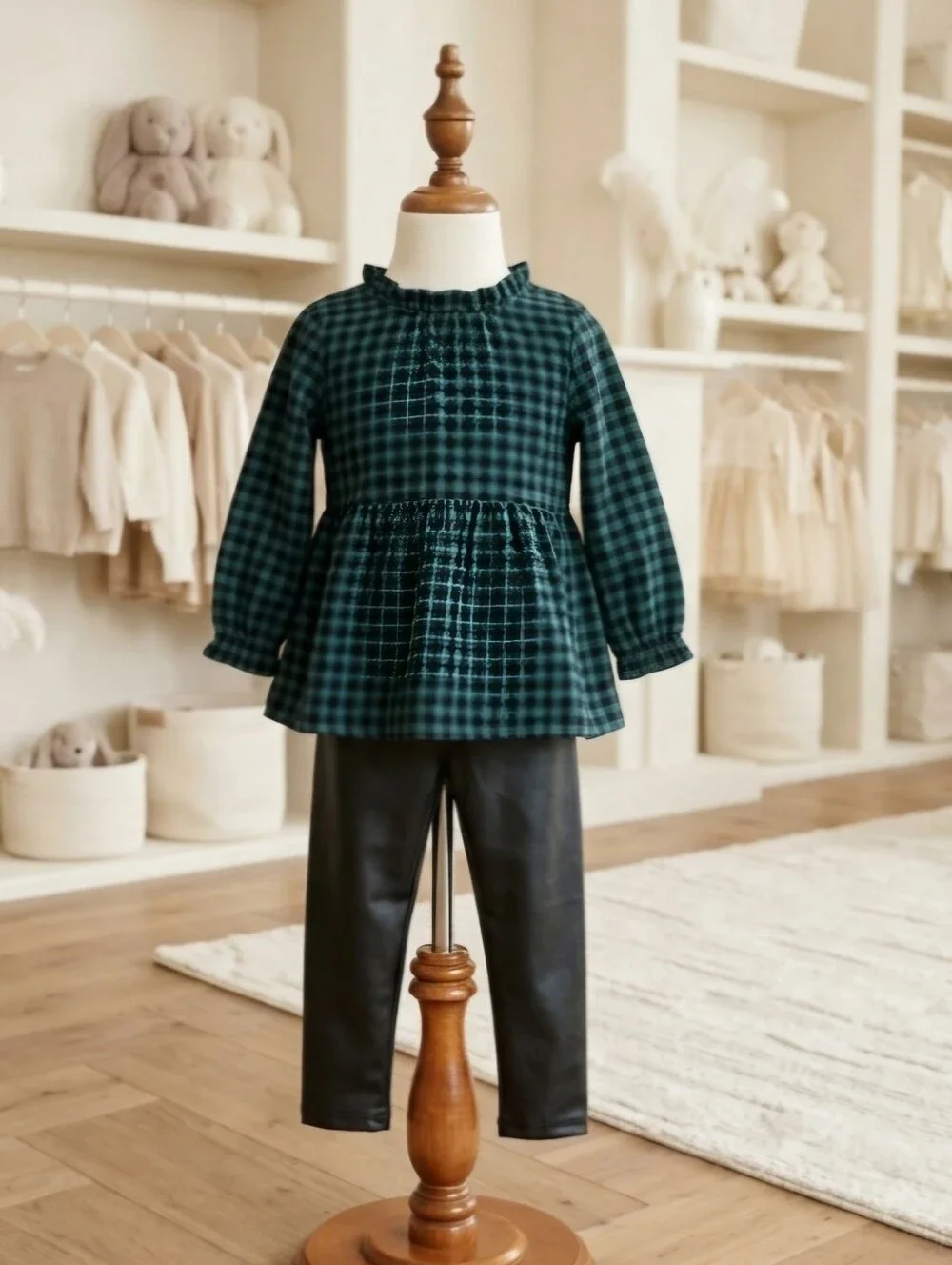Green & Black Buffalo Check BabyDoll Top + Faux Leather Leggings | Cat & Jack |